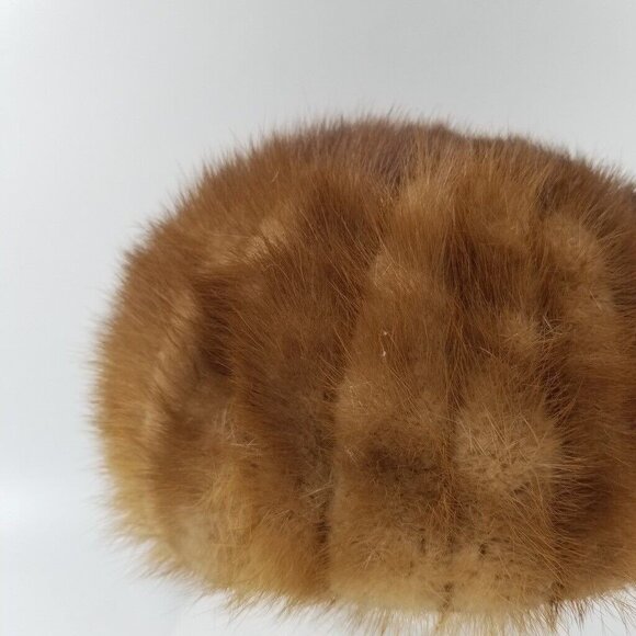 Vintage 60s Miss Alexis Mink Hat Fitted Beanie Brown Fur 7" - Picture 3 of 8